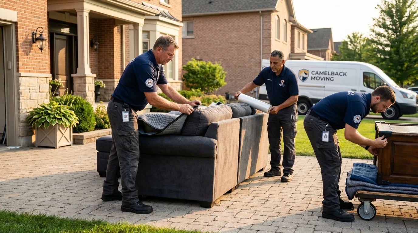 Large estate moving crew wrapping furniture in Wayne, NJ